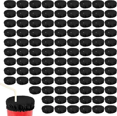 Produktbild von 100 wiederverwendbare schwarze Trinkhüllen mit Strohhalm und Flaschenschutz