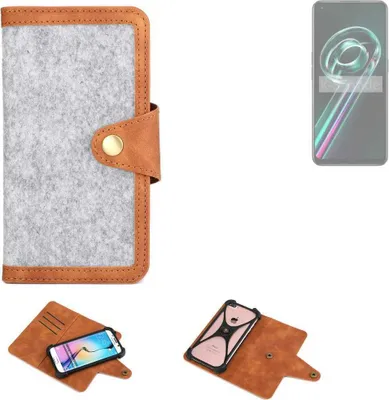 Produktbild von K-S-Trade Handyhülle kompatibel mit Realme 9 Pro Plus Schutzhülle Filz-Hülle Kunst-Leder hellgrau braun (1x)
