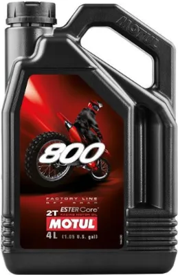 A black plastic container of Motul 800 2T Off Road motor oil.