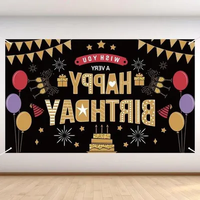 Zdjęcie produktu dla Baner urodzinowy 150 x 90 cm ze zdjęciem w tle i rekwizytami