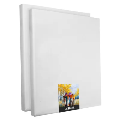 Produktbild von Keilrahmen - 2 Stück - 30 x 40 cm - weiße Künstlerleinwand aus Polyester - zum Bemalen - fertig bespannt - geeignet für Acrylfarben oder Textilfarben