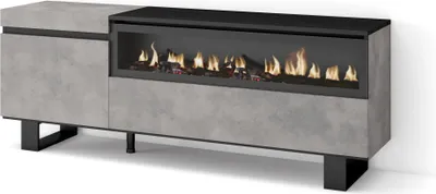 Produktbild von TV-Schrank, Lowboard, 150x35x57cm, Für TV-Geräte bis zu 65", Elektrokamin. Industriedesign, Zementgrau