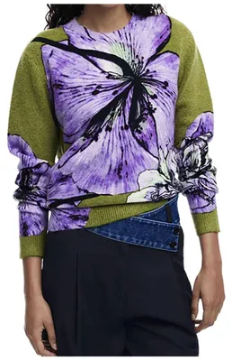 Produktbild von Trendiger violetter Damenpullover: Langarm, Rollkragen & Muster-Design