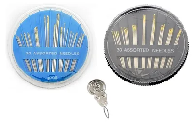 Image de Kit de 60 aiguilles à coudre, avec enfile-aiguille, en acier et en plastique, de différentes tailles