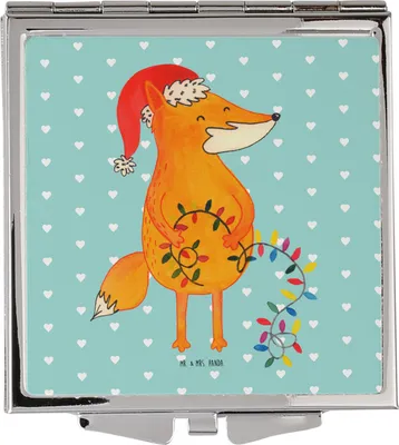Produktbild von Mr. & Mrs. Panda Schminkspiegel Fuchs Weihnachten - Türkis Pastell - Geschenk, Heiligabend, Mini Spiegel, Nikolaus, Taschenspiegel, Kleiner, Kosmetikspiegel, Füchse