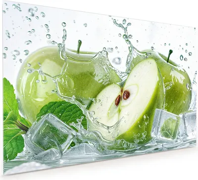 Produktbild von Küchenrückwand Spritzschutz Glas mit Motiv Frische Äpfel Splash 40 x 40 cm