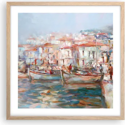 Produktbild von Gerahmtes Poster - Rahmen in heller Eiche - Insel Boote Hafen - 50x50 cm - Wand Bild - Wanddeko - Wandbilder - Kunstposter - Wandposter - Bilderrahmen - Bilder - Kunstdruck - P2NAC50x50-4852