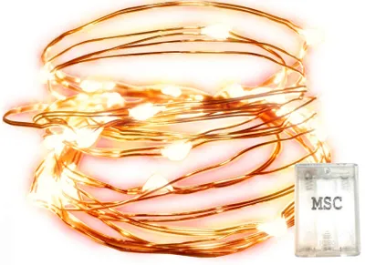 Lichterkette 30 warmweiße LEDs Kupferdraht batteriebetrieben