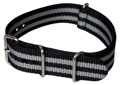 Produktbild von Nylon NATO-Strap schwarz mit grauer Band 20mm Buzzufy