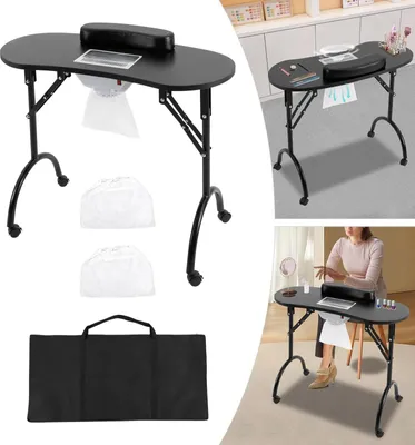 Obrázek produktu pro Manikúrový stůl/stůl na nehty – manikúrová stanice – 5,5 W 220–240 V – nosnost 30 kg – pracovní plocha 90×40 cm – pro salony a domácnosti – stabilní – černý