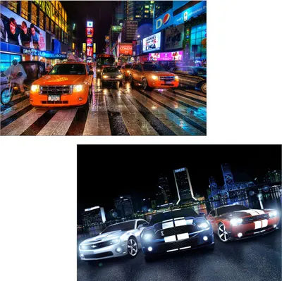 Produktbild von 2er-Set LED-Bild Leinwandbild Leuchtbild Wandbild 40x60cm, Timer  Cars