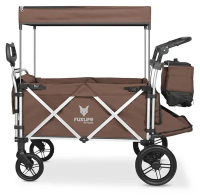 Produktbild von FUXLIFE by FUXTEC Bollerwagen FX-CTL950 Braun - Premium faltbar Kinder Transportwagen mit Sonnendach 5-Punkt-Gurte mit Kühltasche Braun