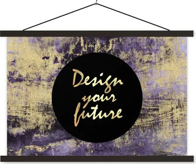 Produktbild von MuchoWow® Textilposter Zitat - Schwarz - Gold - Lila 90x60 cm mit schwarzem Rahmen - Aufhängungssatz