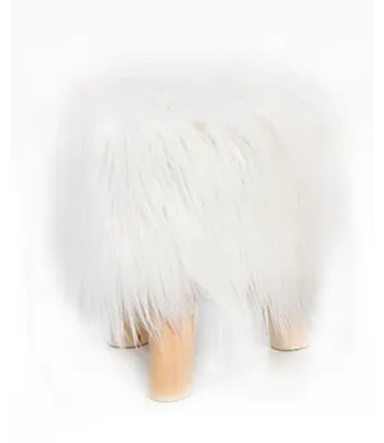 Produktbild von Hochwertiger Langhaar Fellhocker Kunstfell Sitzhocker Polsterhocker 30cm weiss