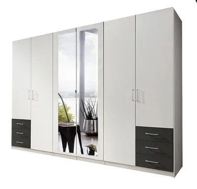 Produktbild von Kleiderschrank Fuegen Schlafzimmerschrank mit Spiegel Ausführung wählbarweiß / graphit