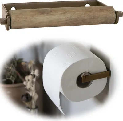Produktbild von LS-LebenStil Vintage Metall Toilettenpapierhalter Bronze 13cm Altum Rollenhalter Holzrolle Wandmontage WC Papier Halterung Klopapierhalter Badezimmer