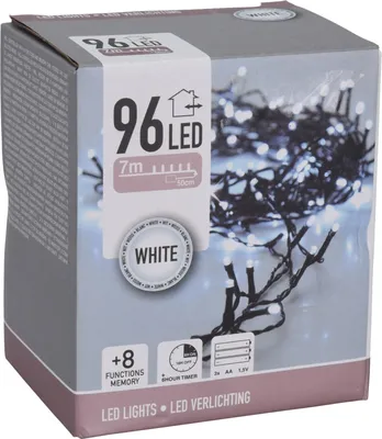 Obrázek produktu pro LED světelný řetěz na baterie 96 LEDS studená bílá s časovačem pro interiér i exteriér