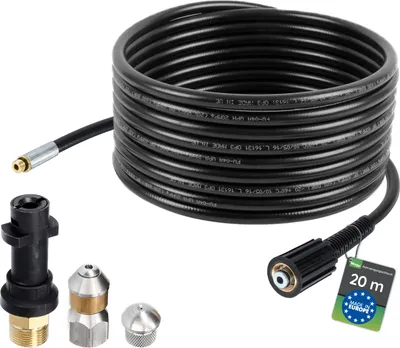 Produktbild von McFilter Hochdruckschlauch Rohrreinigungsschlauch, 25m, 200 bar, kompatibel mit Kärcher K7, Hochdruckreiniger, inkl. Adapter, Düsen starr + rotierend