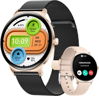 BENYAR SMART Damen Smartwatch 1.43" AMOLED, ultradünn, Bluetooth-Anrufe, 120+ Sportmodi, Frauengesundheit, IP68, Edelstahl/Silikonarmband