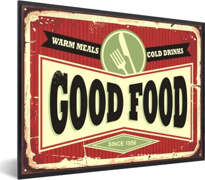 Produktbild von MuchoWow® MuchoWow® Gerahmtes Poster Essen - Jahrgang - Restaurant - Zeichnung 40x30 cm - Poster mit zchwarzem Bilderrahmen - Kunstposter - Wanddekorationen