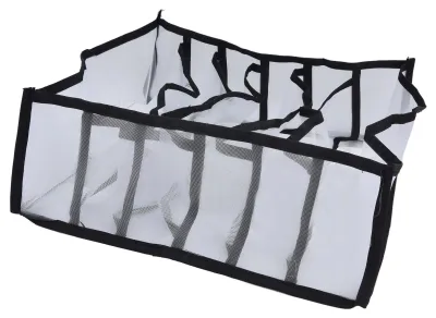 Imagen del producto de Caja de almacenamiento para sujetadores de encaje, organizador plegable multiusos con divisores para cajones, ideal para ropa interior, tangas y calcetines. Contiene 6 compartimentos