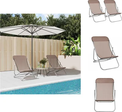 Produktbild von vidaXL Strandstühle 2 Stk. Braun Textilene & Pulverbeschichteter Stahl -  Sonnenliegen
