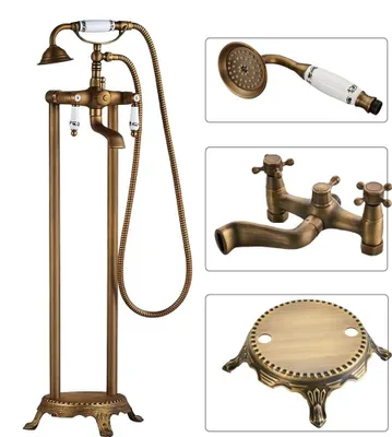 Immagine prodotto di Rubinetto per vasca da bagno - Rubinetto per doccia - Rubinetto per vasca da bagno con doccetta - Rubinetto freestanding - Ottone anticato