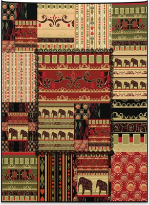 Produktbild von Abakuhaus afrikanisch Wandteppich, Patchwork-Stil asiatisch aus Weiches Mikrofaser Stoff Kein Verblassen Klare Farben Waschbar, 110 x 150 cm, Schwarz Grün Rot