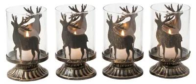Produktbild von Dekorativer Weihnachts-Kerzenhalter Hirsche Metall Vintage 4 Stück 7x12 cm