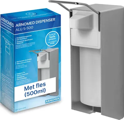 Image de Distributeur de désinfectant en aluminium - Distributeur de désinfectant pour 500 ml - Distributeur avec levier court - Distributeur de savon à fixer au mur