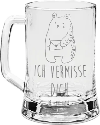 Produktbild von Mr. & Mrs. Panda Seidel Bär Vermissen - Transparent - Geschenk, Freund, Gravur Bierkrug, Krug, Humpen, Glas, Liebeskummer, Verreist, Unglücklich Verliebt, graviert, Teddy