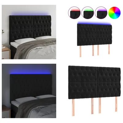 Produktbild von vidaXL LED Kopfteil Schwarz 160x7x118/128 cm Samt - LED Kopfteil - LED Kopfteile - Kopfteil - Bett-Kopfteil