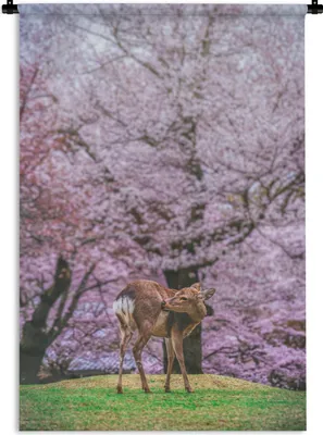 Produktbild von MuchoWow® Wandteppich Wandbehang Hirsch - Rosa - Blüte 120x180 cm Tapisserie Dekoration Wandtuch - Schlafzimmer - Dekorationen für das Haus