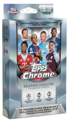 Obrázek produktu pro 2025/26 Topps Chrome UEFA klubové soutěže – závěsná krabice