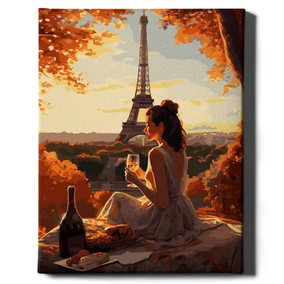 Produktbild von Oh Art! – Malen nach Zahlen Set Frau Paris – 40x50cm, mit Holzrahmen und Pinseln DIY