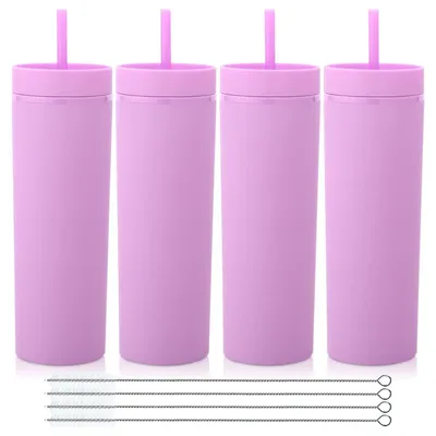 Produktbild von 4 Stück Kunststoffbecher mit Deckel und Strohhalm, je 20 Unzen Fassungsvermögen
