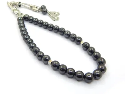 Tesbih Misbaha 33 - Schwarze Hämatitperlen - 8mm Mittlere Gebetskette