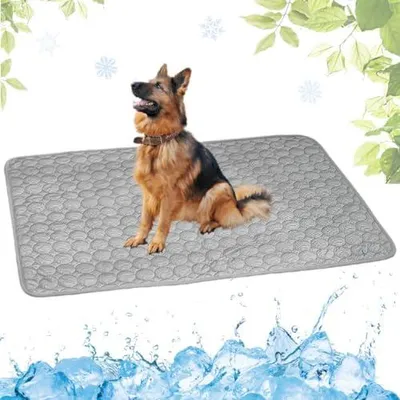 Produktbild von Kühlmatte Hunde, Selbstkühlende Hundematte, Kühldecke Katzen, Ungiftig Kühlkissen für Haustiere, Waschbar Hund Kältematte für Drinnen, Draußen und Auto(Grau,70x100cm)