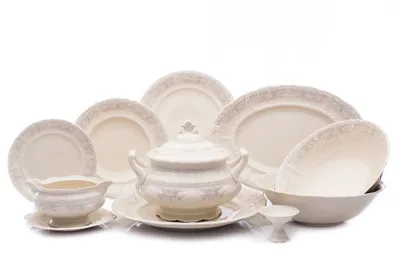 Obrázek produktu pro Jídelní souprava Sonáta, šedá krajka, slonová kost, Leander, 25 dílná