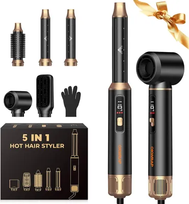 Produktbild von 5-in-1 Haarstyler LCD Airbrush Hair Styler Set mit Föhn, Lockenstab, Rundbürstenföhn, Warmluftbürste, Glättbürste, Ionentechnologie, Coanda-Effekt