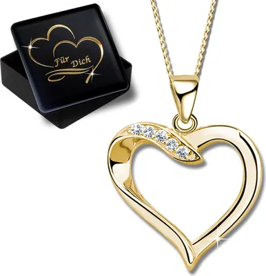 Produktbild von Damen Mädchen Herz Halskette mit Anhänger echt 925 Sterling Silber Gold K604+V11+40cm