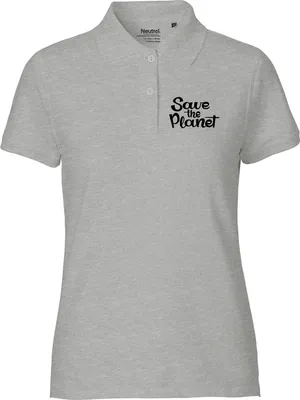 Produktbild von Huuraa Damen Polo Shirt Save the Planet Schriftzug S Sport Grey Bio Baumwolle Fairtrade Poloshirt Geschenkidee