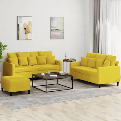 Produktbild von 3-tlg. Sofagarnitur mit Kissen Gelb Samt , Schlafsofas 2024 Neu