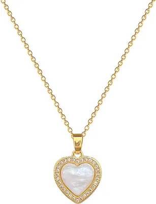 Immagine prodotto di Collana da donna in oro a forma di cuore con madreperla e zirconi