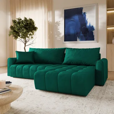 Produktbild von Masseno Ecksofa FRIGA mit Schlaffunktion L-Form, Sofa mit Bettkasten, Wohnzimmersofa, Couch, Soffa, Bettsofa, Couchgarnitur- Grün, MONOLITH 37