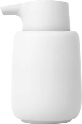 A white ceramic soap dispenser with a pump mechanism.