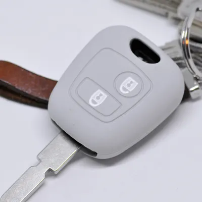 Produktbild von Auto Schlüssel Hülle Silikon Schutz Cover Grau kompatibel mit Citroen Berlingo C1 C2 C3 Toyota Aygo Peugeot Partner 107 206 SW CC 406 307 2 Tasten Funk Fernbedienung