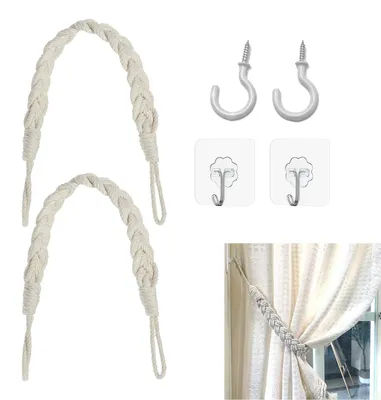 Produktbild von 2 Raffhalter aus Hanfseil, handgefertigte Gardinenhalter, dekorative Fensterhalterungen aus Jute