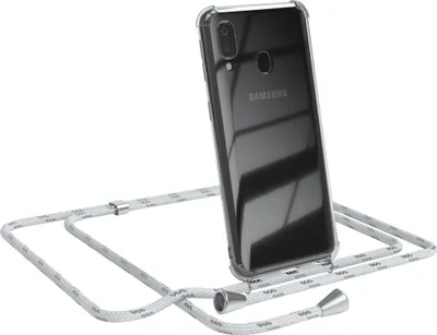Produktbild von EAZY CASE Handykette kompatibel mit Samsung Galaxy A40, Handyhülle mit Umhängeband, Handykordel, Schutzhülle Clear, Band in Weiß