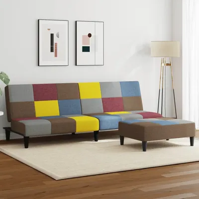 Obrázok produktu pre 2-miestna rozkladacia pohovka s podnožkou patchwork látka